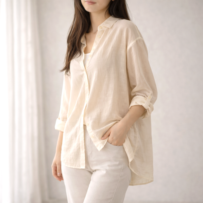 셀러크루 여름 시스루 루즈핏 셔츠 여성 얇은 긴팔 힙커버 데일리 오버핏 남방