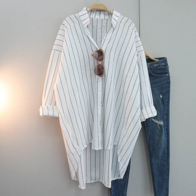 달콩 여성 로린스트라이프루즈핏롱셔츠 빅사이즈