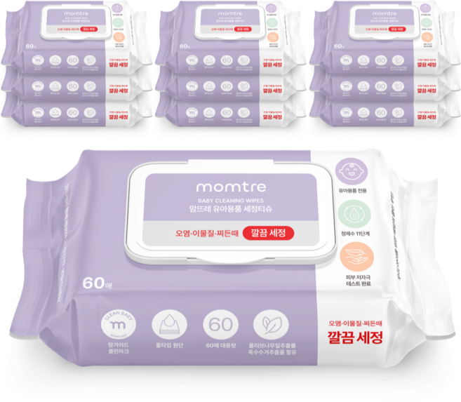 맘뜨레 유아용품 세정티슈 캡형, 10개, 60매, 504g