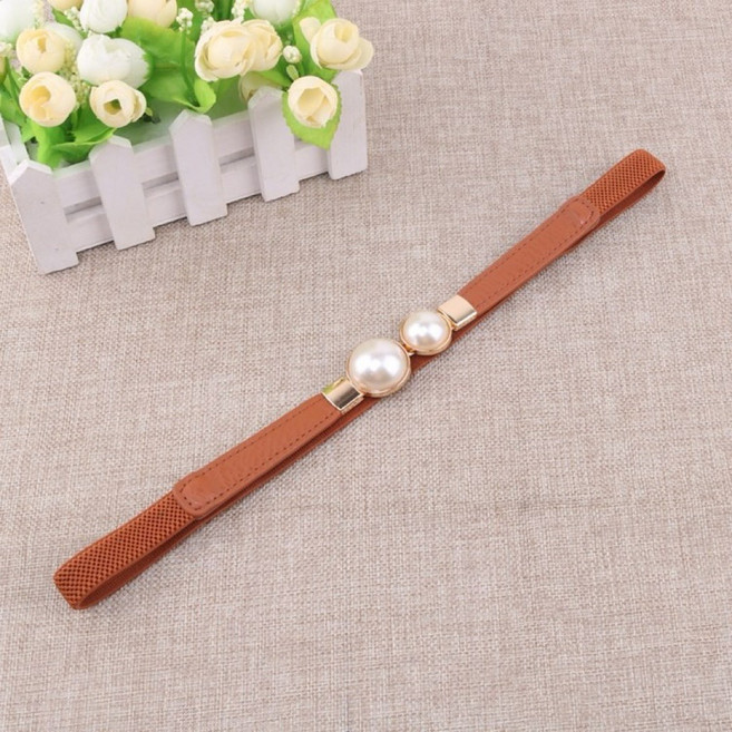 MING GUI ACC 珍珠扣束腰帶 細皮帶 法式個性百搭 鬆緊彈力裝飾