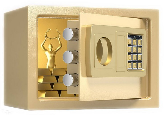 電子密碼鎖小型保險櫃 加厚鋼板金屬防盜保險箱, 【DG140D】加大投幣式31x20金色