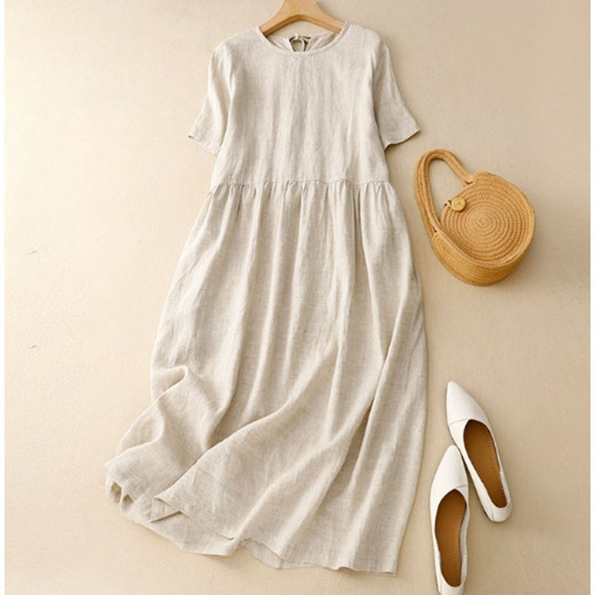 르샌느앤 린넨 혼방 원피스 여름 치마 면혼방 빅사이즈 원피스 루즈핏 퍼프 롱원피스
