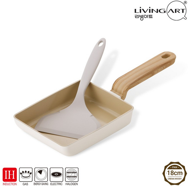 리빙아트 IH 인덕션 계란말이 프라이팬 + 리빙아트 실리콘 뒤집개 세트, 1개, 18cm