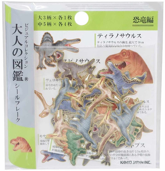 KAMIO JAPAN INC. 大人的圖鑑 燙金貼紙 銀喉長尾山雀篇, 1個, 07.恐龍篇