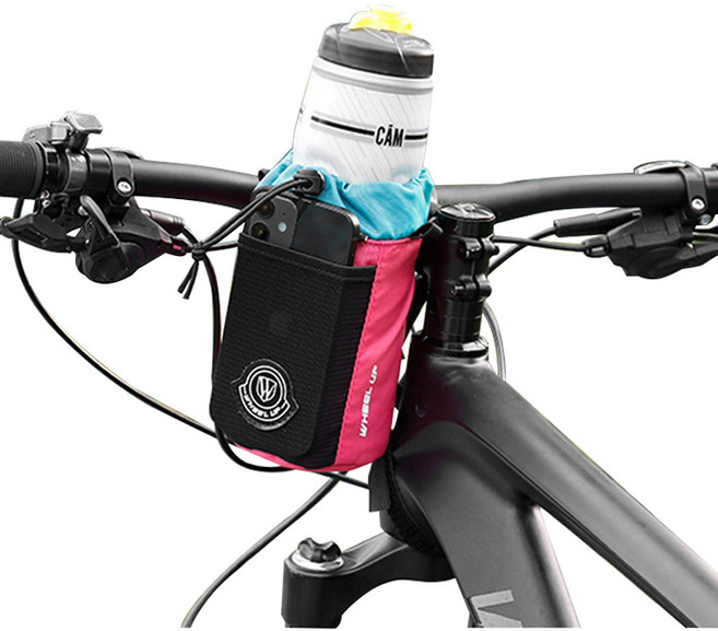 디모어 자전거 원통형 음료 물병 핸드폰 거치 홀더 파우치, 핑크, 1개