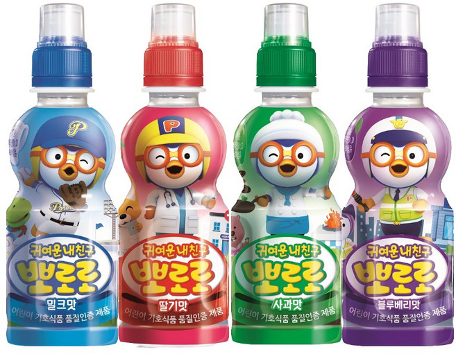 팔도 뽀로로음료수 4가지맛 혼합구성(블루베리6+사과6+딸기6+밀크6 총24개), 1세트, 24개, 235ml