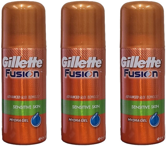 질레트 퓨전 하이드라 젤 센서티브 스킨 여행용, 70g, 3개
