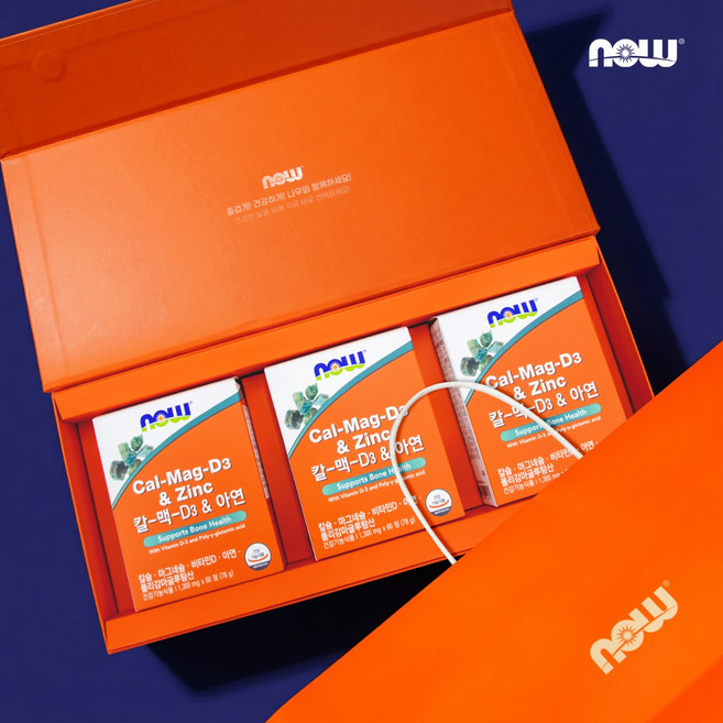 [선물박스+쇼핑백] 나우푸드 칼-맥-D3 & 아연 (칼슘+마그네슘+비타민D+아연) 60정 선물세트 / 칼맥디 칼마디