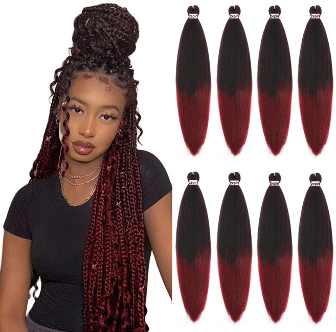 ZEPIN Pre Stretched Braiding Hair ZEPIN Pre Stretched Braiding Hair 16 Inch 8 Packs Professional Sof, 16인치(8개 팩), 1개, 1B/버그