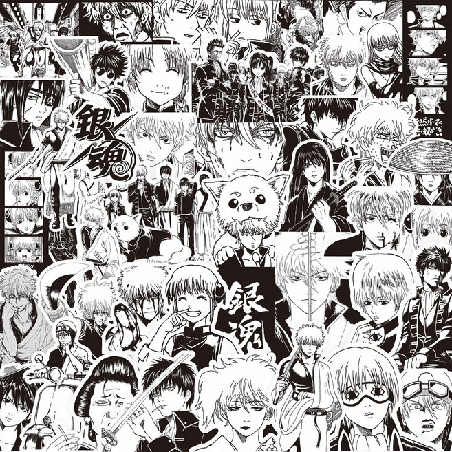 일본애니 조각스티커 무중복 대용량 스티커 리무버블 다꾸 스티커, 1세트, 은혼 흑백 83조각