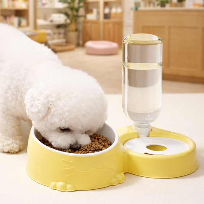 모드인 반려동물 세라믹 식기+반자동 급수기, 1개, 옐로우