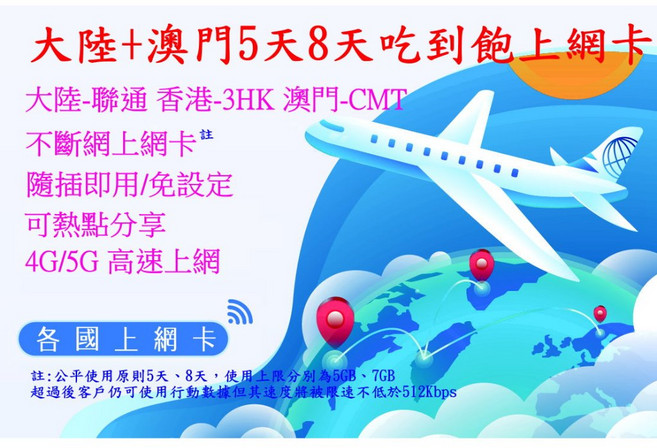 【君媛小鋪】香港聯通中港澳5G上網卡 3天/5天/8天/15天總量型網卡吃到飽 免翻牆, 1個, 中港澳15日不限量(8GB高速), 中港澳15日不限量(8GB高速)