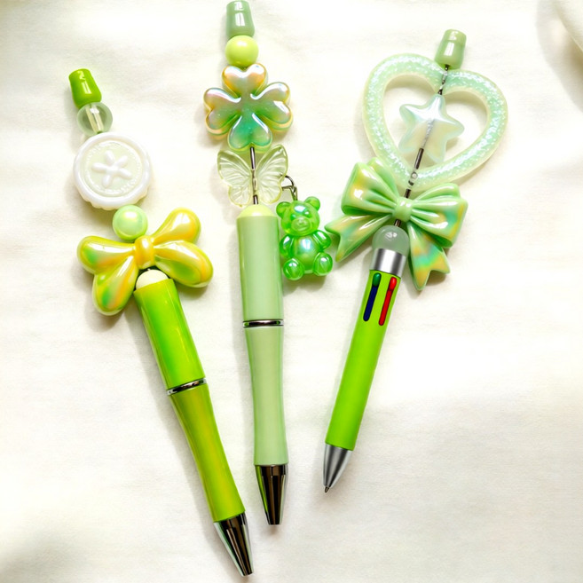 굿즈라이프 볼꾸 볼펜 꾸미기 비즈 파츠 재료 세트, 2세트, 네잎클로버 3개