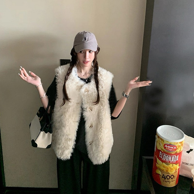 러우 여성 양털 뽀글이 조끼 퍼 베스트 자켓 고퀄리티