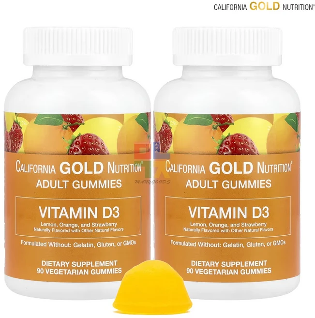 캘리포니아골드뉴트리션 비타민D3 젤리 레몬 오렌지 딸기 맛 2000 IU 90 구미 2개, 90정 - 쿠팡