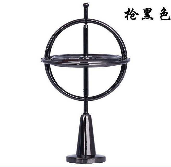 金屬陀螺儀 反重力 科教 平衡機械 兒童玩具, 1個, 1代黑色（潤滑劑+拉線+底座）