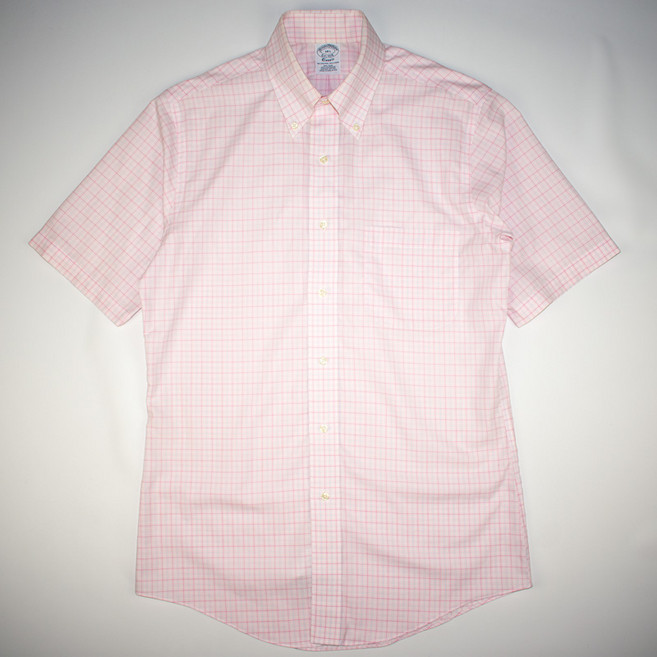 브룩스브라더스 연핑크 면 체크 반팔남방셔츠 14.5 남성 MT880 자바구제창고