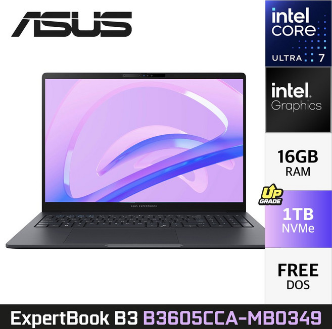ASUS ExpertBook B3 B3605CCA-MB0349 Ultra7 16인치 노트북, Free DOS, 16GB, 1TB, 그레이