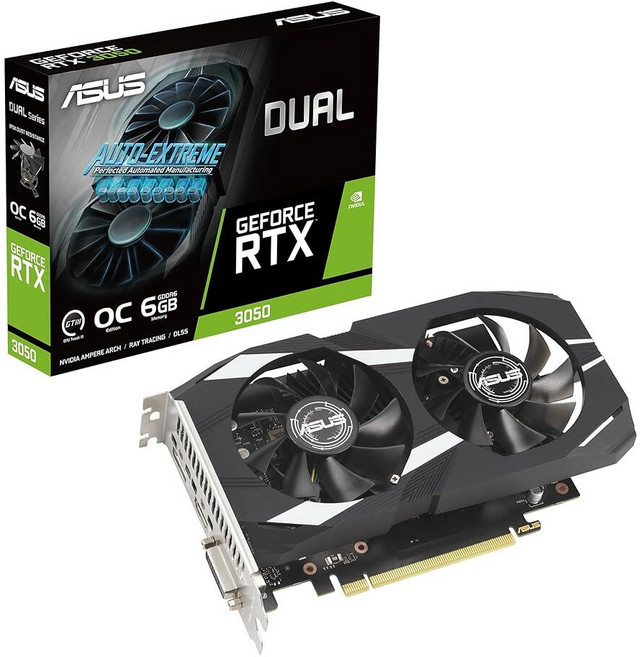 ASUS 듀얼 NVIDIA 지포스 RTX 3050 6GB OC 에디션 게이밍 그래픽 카드 - PCIe 4.0 GDDR6 메모리 HDMI 2.1 디스플레이 포트 1.4a, ASUS 듀얼 NVIDIA 지포스 RTX 3050 6G