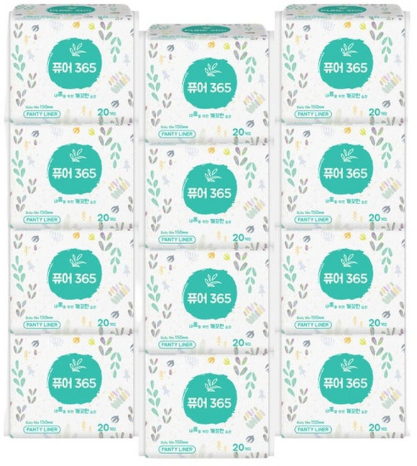 퓨어365 팬티라이너 150mm 20매 생리대 12팩, 일반, 12개