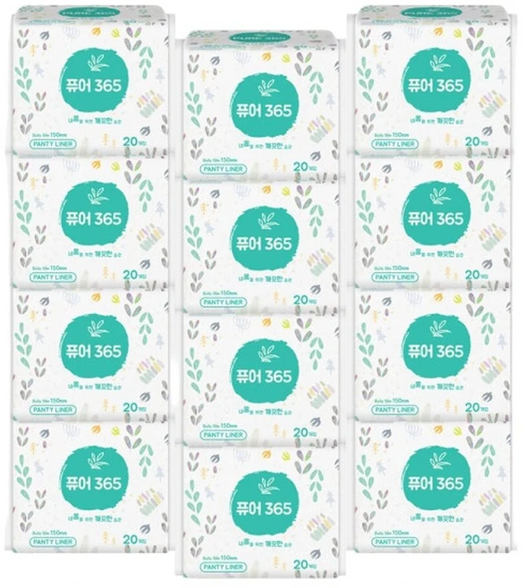 퓨어365 팬티라이너 150mm 20매 생리대 12팩, 일반, 12개 - 쿠팡
