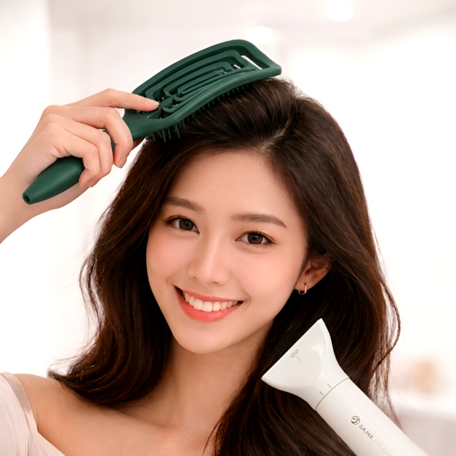 벨라비전 살롱 에어볼륨 돈모 뿌리볼륨 빗 헤어 브러쉬, 1개, 다크그린