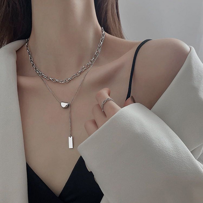 패션 럭키빈 써지컬스틸 2단 여성용 목걸이