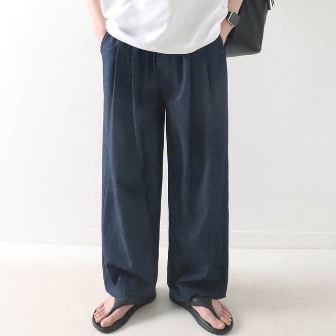 [숏/롱] 기장선택 니브 더블 핀턱 롱 와이드 쿨링 밴딩 데님 팬츠 아이스 청바지 연청 중청 흑청 빅사이즈 ZZBDM096