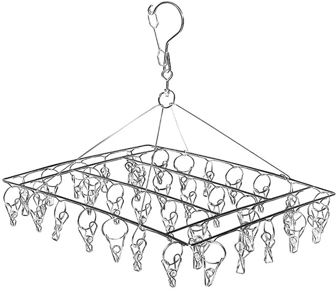 빨래건조대 양말 속옷 베란다 빨래집게 빨래걸이 원룸 세탁 자취생 소형 미니 스텐 수건걸이 클립 거치대, R69011S(사각40개집게, 1개