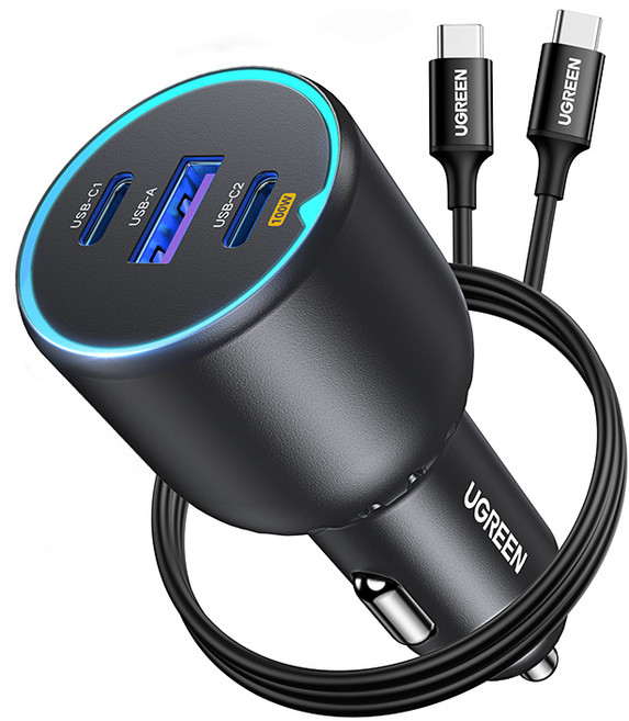 유그린 트리플 130W PD PPS QC 시거잭 멀티 차량용 고속충전기, CD293, 블랙