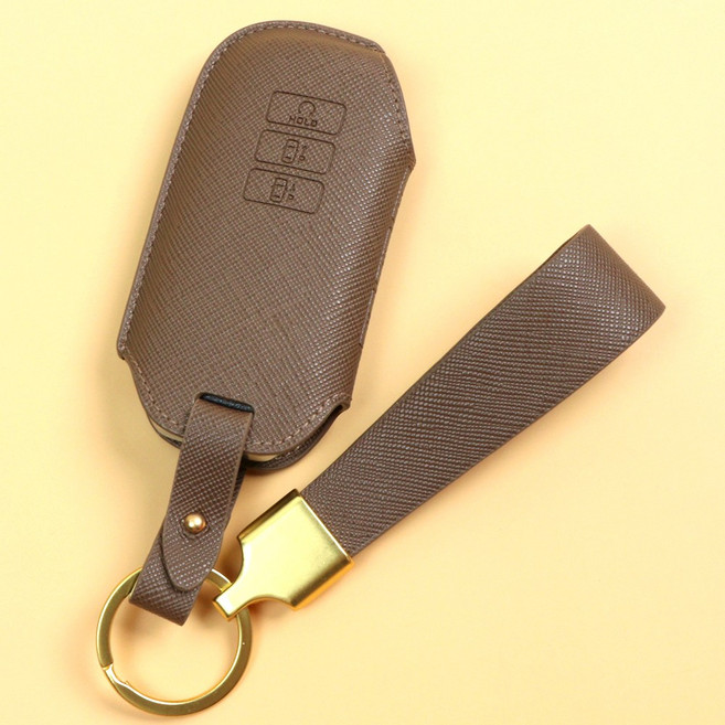 기아 호환 7버튼 쏘렌토MQ4 EV6 니로 올뉴니로 스포티지 NQ5 셀토스 K5DL3 K7 K8 스마트 가죽 키케이스 키링 키커버 차량용품 키홀더 (무료각인), 기아F, 초코