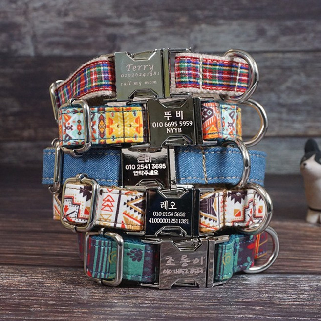 스틸버클 목줄 이름표 인식표 소형견 중형견 이름각인 등록번호각인, 03머스타드, 1개