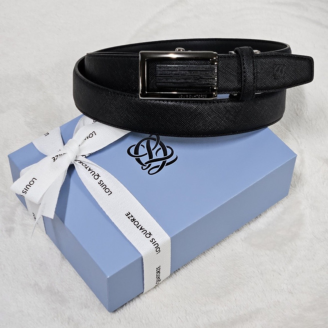 백화점 정품 루이까또즈 남성 소가죽 스퀘어 드레스 자동벨트 블랙 (선물포장)