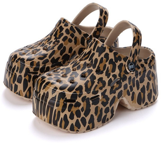 몬드스팟 9cm 여성 호피 웨지 키높이 여름 통굽 EVA 파츠 샌들 슬리퍼 YY5596