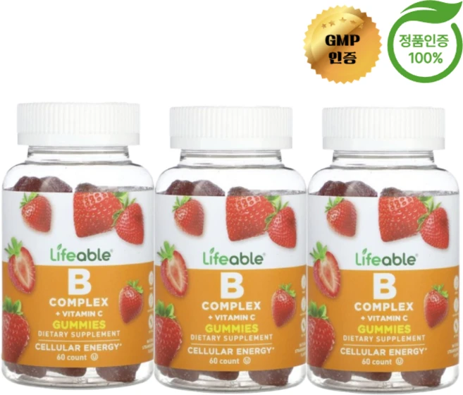 2+1 라이퍼블 비타민B 복합체 + C 천연 딸기 맛 구미젤리 60개, 3개, 60정 - 쿠팡