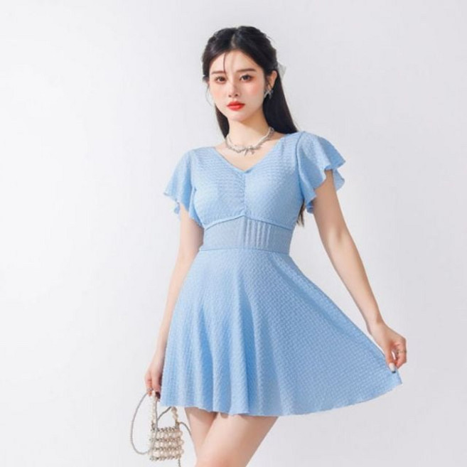 은창]체스트 셔링 엠보 원피스 수영복 비키니 여름 모노키니 래쉬가드 일체형 치마 세트 몸매보정, 상세페이지 참조