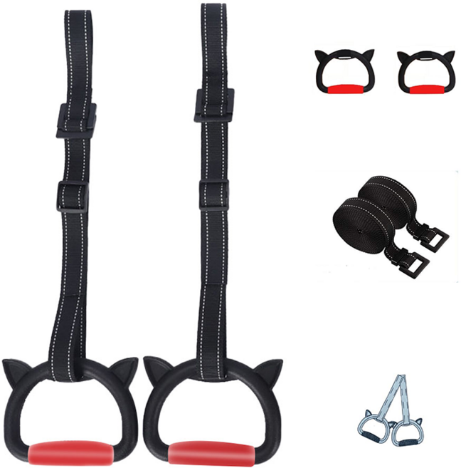 가정용 체조링 짐링 철봉링 고무 손잡이 길이 조절가능 2M, 레드