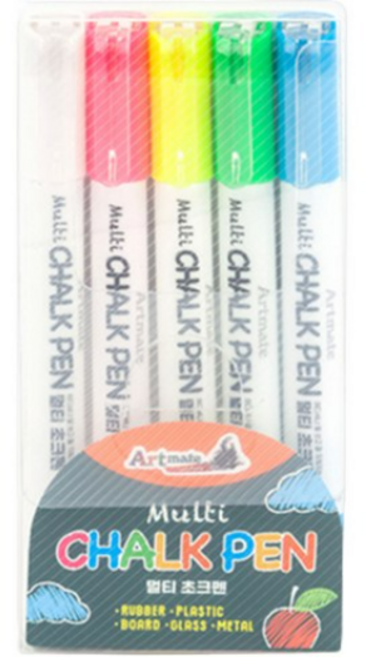 아트메이트 멀티 초크펜 세트, 분홍+노랑+그린+블루+화이트