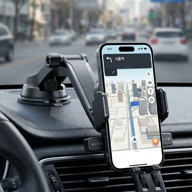 라이프엔라이크 차량용 핸드폰 거치대 대쉬보드 흡착식 스마트폰 거치대 360도 회전, 블랙, 1개