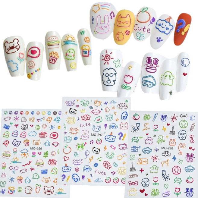 바이유즈 유치원에서 그린그림 네일스티커 3종, 1개, 1.낙서놀이