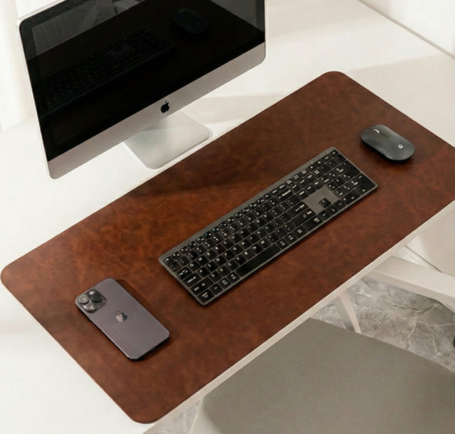 에클라 고급스러운 가죽 데스크 매트, 다크브라운