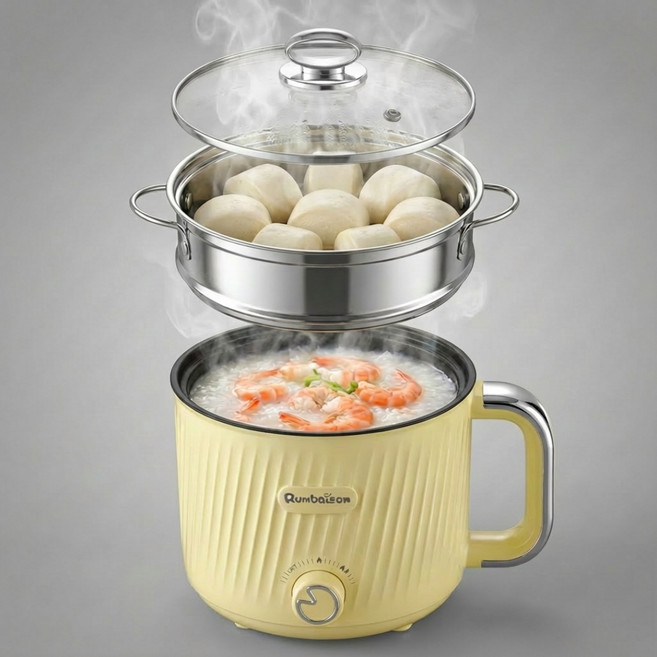 1.8L 대용량 전기 멀티쿠커 스텐찜기 포함 전골 볶음요리, 노란색, QA-11