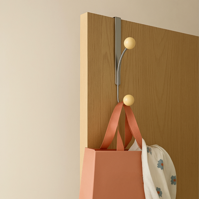 무타공 간편설치 다용도 2구 문 옷걸이 후크걸이 도어 행거, 1개, 크림