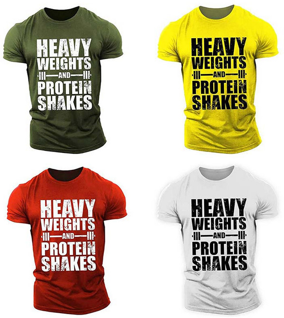 피지크히어로 헤비웨이트 앤 프로틴 쉐이크 전면로고 컬러 헬스 반팔 티셔츠