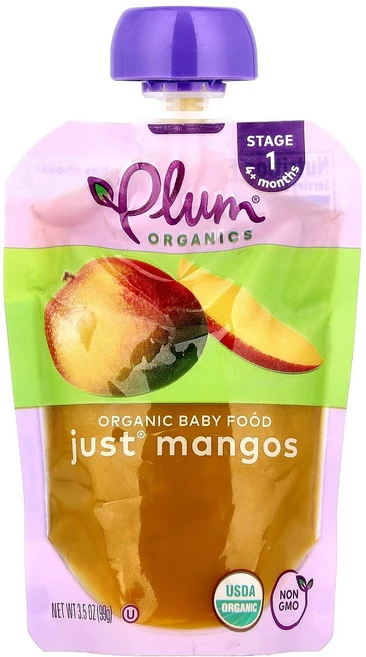 Plum Organics 유기농 이유식 Just® 망고 1단계 4개월 이상 99g(3.5oz) Organics (플럼 오가닉스), 1개 - 쿠팡