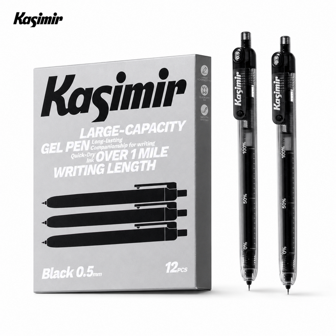 Kasimir오래가는 대용량 젤잉크펜0.5mm 12개 번짐 없음 부드러운 필기감 수험생 사무용 필기 기출, 1세트, 블랙