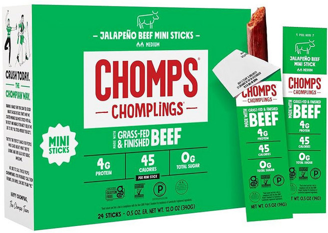 촘프 스낵 사이즈 잔디 사료 오리지널 소고기 육포 스틱 0.5온스 24팩 - 케토 팔레오 홀30 4g 살코기 단백질 글루텐 프리 제로 슈가 푸드 비 변형식품, Jalapeno Beef