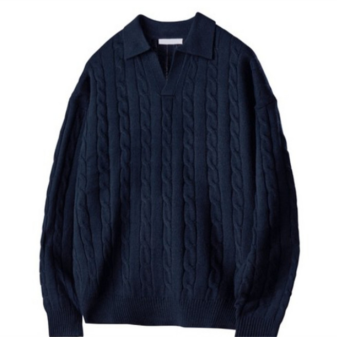 팀스핏 남성용 워셔블 빅사이즈 오버핏 꽈배기 카라 니트 티셔츠