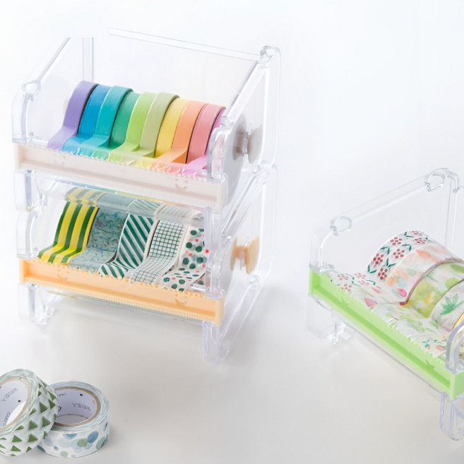 투명 마스킹테이프커터기 디스펜서 커터 보관함, 1개, 아이보리