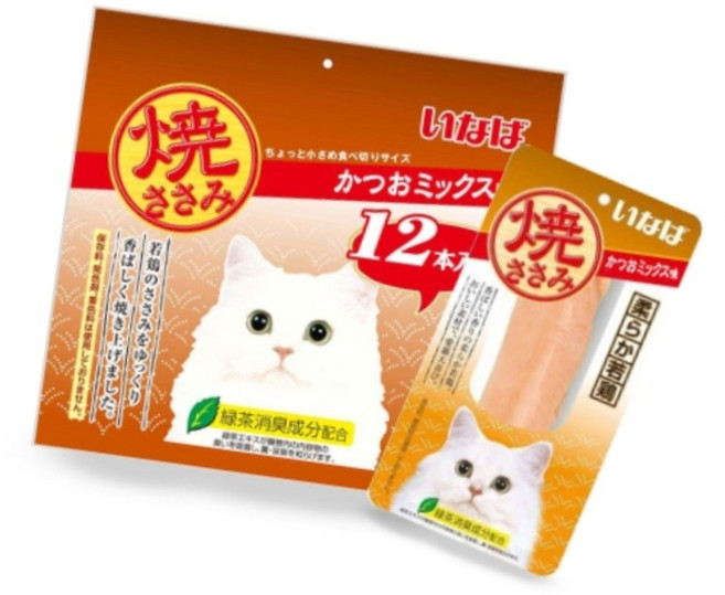 이나바 챠오 야끼사사미 가다랑어믹스 12P 고양이먹이 고양이수제간식 길고양이간식, 1